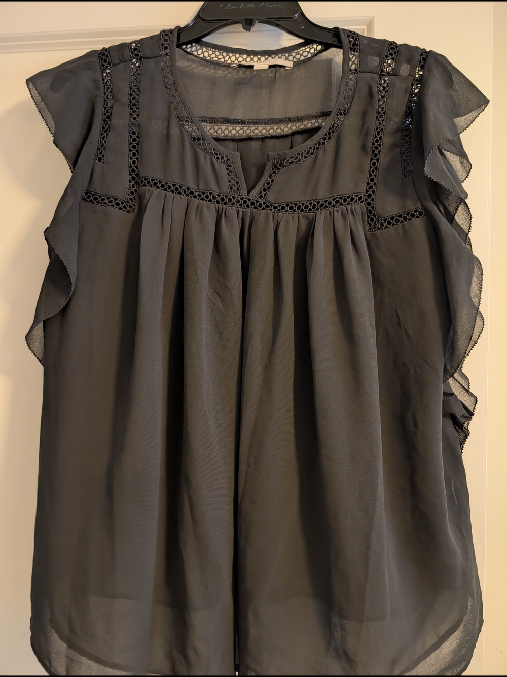 LOFT Black Sheer Flutter Sleeve Blouse